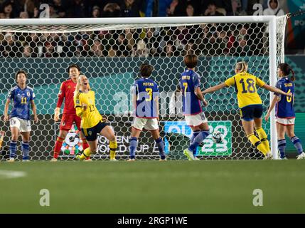 Auckland, Neuseeland. 11. Aug. 2023. Auckland, Neuseeland, August 11. 2023: Amanda Ilestedt (13 Schweden) feiert, nachdem sie beim FIFA Womens World Cup-Finalspiel im 2023. Quartal zwischen Japan und Schweden im Eden Park in Auckland, Neuseeland, 1-0 Punkte erzielt hat. (Ane Frosaker/SPP) Kredit: SPP Sport Press Photo. Alamy Live News Stockfoto