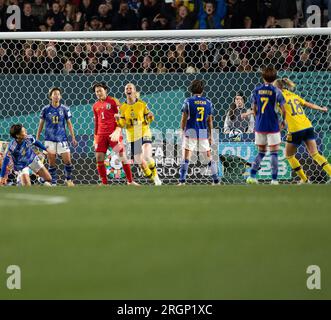 Auckland, Neuseeland. 11. Aug. 2023. Auckland, Neuseeland, August 11. 2023: Amanda Ilestedt (13 Schweden) feiert, nachdem sie beim FIFA Womens World Cup-Finalspiel im 2023. Quartal zwischen Japan und Schweden im Eden Park in Auckland, Neuseeland, 1-0 Punkte erzielt hat. (Ane Frosaker/SPP) Kredit: SPP Sport Press Photo. Alamy Live News Stockfoto