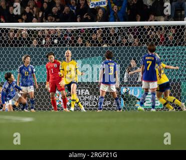 Auckland, Neuseeland. 11. Aug. 2023. Auckland, Neuseeland, August 11. 2023: Amanda Ilestedt (13 Schweden) feiert, nachdem sie beim FIFA Womens World Cup-Finalspiel im 2023. Quartal zwischen Japan und Schweden im Eden Park in Auckland, Neuseeland, 1-0 Punkte erzielt hat. (Ane Frosaker/SPP) Kredit: SPP Sport Press Photo. Alamy Live News Stockfoto