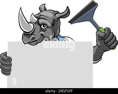 Fensterreiniger Rhino Autowaschmaskottchen Stock Vektor