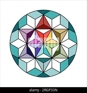 Geometrisches farbenfrohes rundes Dreiecksmuster mit Mandala-Design Stock Vektor