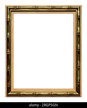Goldener Rahmen aus Bambus isoliert auf weißem Hintergrund. Stockfoto