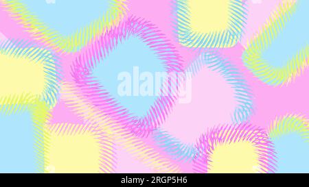 Farbenfroher abstrakter Hintergrund geometrischer abgerundeter Formen mit Strichen. Vektorüberlagerung farbenfrohes Punktmuster mit geometrischer Form und Linie in trendy Mem Stock Vektor