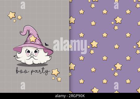 Süßer halloween-Geist. Karte und Nahtloses Muster. Stock Vektor