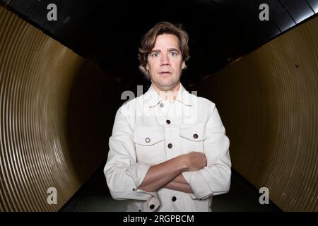 Sängerin Pelle Almqvist (Howlin' Pelle) von der schwedischen Rockband The Hives, fotografiert in Stockholm, Schweden, am 09. August 2023. Foto: MICKAN Palmqvist/TT/Code 11576 Stockfoto