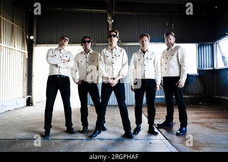 Göteborg, Schweden. 04. Aug. 2023. The Hives, Niklas Almqvist (Nicholaus Arson), Christian Grahn (Chris Dangerous), Pelle Almqvist (Howlin Pelle Almqvist), Mikael Karlsson (Vigilante Carlstroem) und Johan Gustafsson, fotografiert in Göteborg, Schweden, am 7. August 2023.Foto 1620: Anders/Deramet/News/Altonamos/News Stockfoto