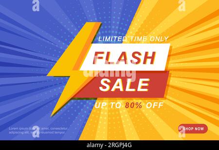 Werbebanner mit Comic-Hintergrund. Flash-Sonderangebot bis zu 80 % Rabatt. Banner zum Saisonende-Sonderangebot. Vektorabbildung. Stock Vektor