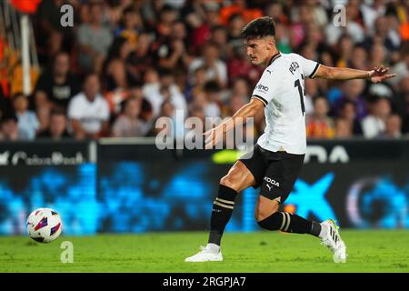 Valencia, Spanien. 05. Aug. 2023. Pepelu von Valencia CF während des Vorsaison Freundschaftsspiels zwischen dem FC Valencia und dem FC Aston Villa spielte am 5. August 2023 im Mestalla Stadium in Valencia, Spanien. (Foto: Alex Carreras/PRESSINPHOTO) Kredit: PRESSINPHOTO SPORTS AGENCY/Alamy Live News Stockfoto