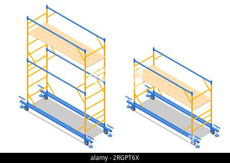 Isometrischer Gerüstrahmen. Arbeitsgefährdung bei der sicheren Verwendung von Gerüsten. Stock Vektor