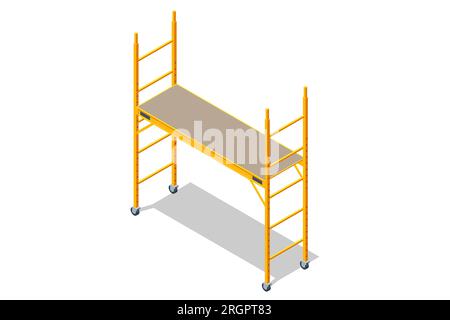 Isometrischer Gerüstrahmen. Arbeitsgefährdung bei der sicheren Verwendung von Gerüsten. Stock Vektor