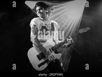 10. August 2023 - Rock City, Nottingham. Ereignis: Die Struts unterstützt von +Bad Nerves. Bildunterschrift: Schlechte Nerven Gitarrist. Bild: Mark Dunn/Alamy Live News (Unterhaltung) Stockfoto