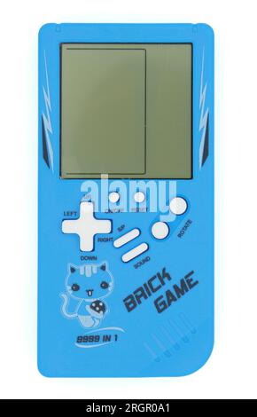 Blue Brick Game altmodische Handkonsole mit LCD-Bildschirm Stockfoto