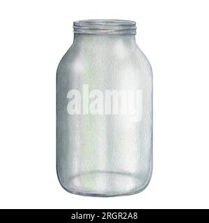 Glasbehälter in Aquarellfarbe handgezeichneter Clipart isoliert auf weißem Hintergrund. Umweltfreundliche Küche. Kein Kunststoffkonzept. Handgefertigt Stockfoto