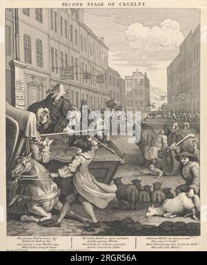 Die zweite Stufe der Grausamkeit: Coachman schlägt ein gefallenes Pferd 1751 von William Hogarth Stockfoto