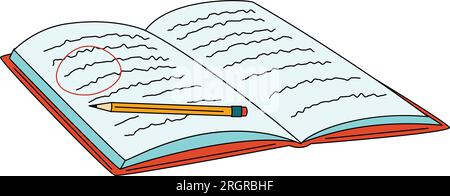 Buch mit hervorgehobenem Text und Stift öffnen Stock Vektor