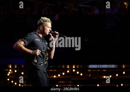 Nashville, Tennessee, USA. 10. August 2023. OneRepublic tritt im Rahmen der Bud Light Backyard Tour im Skydeck der Assembly Food Hall auf dem Broadway auf. Kredit: Kindell Buchanan/Alamy Live News. Stockfoto