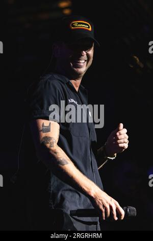 Nashville, Tennessee, USA. 10. August 2023. OneRepublic tritt im Rahmen der Bud Light Backyard Tour im Skydeck der Assembly Food Hall auf dem Broadway auf. Kredit: Kindell Buchanan/Alamy Live News. Stockfoto