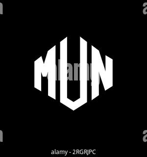 Logo mit MUN-Buchstaben und Polygonform. MUN-Polygon- und würfelförmiges Logo. MUN sechseckige Vektor-Logo-Vorlage in Weiß und Schwarz. MUN monogr Stock Vektor