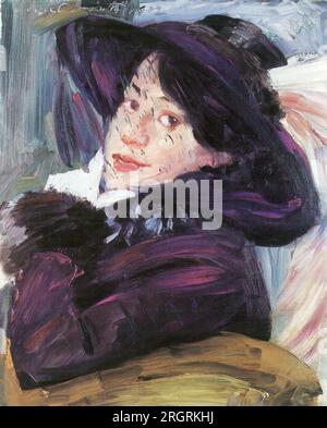 Bildnis Frau Corinth (Charlotte Berend), Damenporträt mit lila Hut 1912 von Lovis Corinth Stockfoto