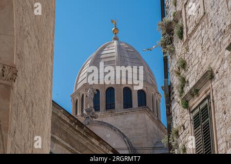 Die Altstadt von Sibennik in Dalmatien, Kroatien an der Adriaküste. Die Kathedrale von St. James. Stockfoto