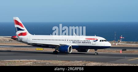 Teneriffa, Spanien 29. Juli 2023. British Airways Airlines Airbus A320. Bild eines Flugzeugs von British Airways Airlines, das auf Teneriffa fährt Stockfoto