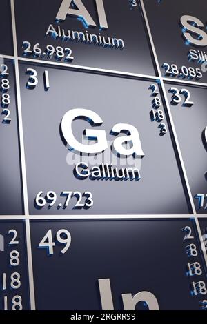 Das Metall Gallium im Periodensystem der Elemente. 3D Abbildung. Stockfoto