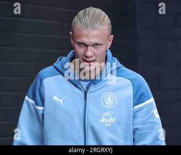 Erling Håland aus Manchester City erscheint während des Premier League-Spiels Burnley gegen Manchester City im Turf Moor, Burnley, Großbritannien, 11. August 2023 (Foto: Mark Cosgrove/News Images) Stockfoto