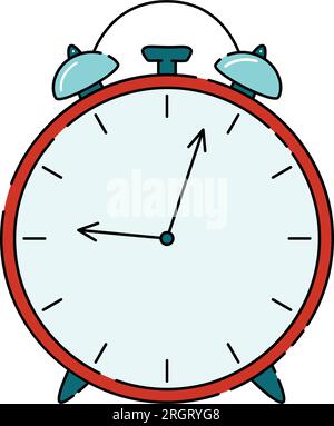 Klassischer Wecker mit roter Weckzeit im flachen Stil Stock Vektor