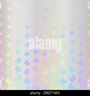 Schmetterlings-holographisches Nahtmuster. Wiederkehrende Schmetterlinge schillernde Folie. Hologramm, süßer Hintergrund. Wiederholte Regenbogenstruktur. Neonsüß Stock Vektor