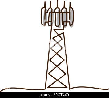 Cell Tower 5G-Basis-Transceiver-Station. Durchgehende einzeilige Zeichnung Stock Vektor