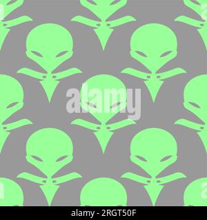 Nahtlos gemusterte grüne Aliens auf grauem Hintergrund, Textur, Design Stockfoto