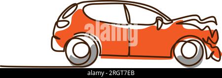 Das vordere Ende des Fahrzeugs ist beschädigt Durchgehende einzeilige Zeichnung. Stock Vektor