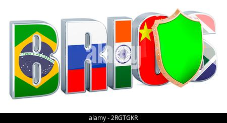 BRICS Summit mit Abschirmung, 3D-Rendering isoliert auf weißem Hintergrund Stockfoto