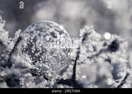 Eiskalte Seifenblase mit Hintergrundbeleuchtung und Glitzereffekt Stockfoto