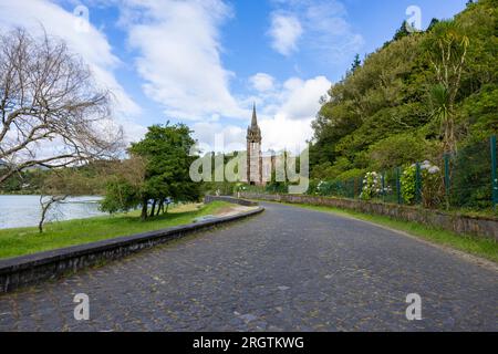 Capela de Nossa Senhora das Vitorias am Furnas-See auf der Insel Sao miguel, Portugal Stockfoto