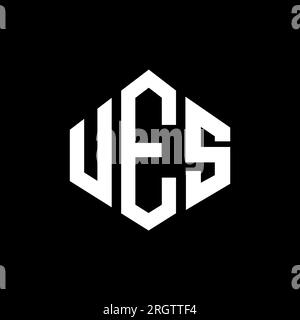 Logo mit UES-Buchstaben und Polygonform. UES-Polygon- und würfelförmiges Logo. UES sechseckige Vektorvorlage in Weiß und Schwarz. UES monogr Stock Vektor