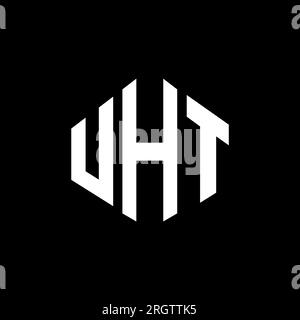 Logo mit UHT-Buchstaben und Polygonform. UHT-Polygon- und würfelförmiges Logo. Sechseckige UHT-Vektorvorlage in Weiß und Schwarz. UHT Monogr Stock Vektor