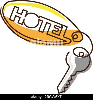 Schlüssel für Hotelzimmer mit Schlüsselanhänger. Durchgehende einzeilige Zeichnung Stock Vektor