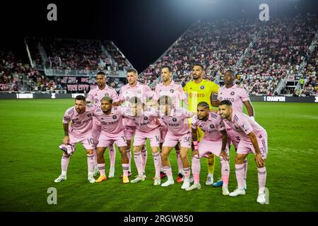 Fort Lauderdale, Florida, USA. 11. August 2023. Inter Miami Team während des Spiels Charlotte FC gegen Inter Miami CF im DRV Pink Stadium in Florida, USA. Kredit: Yaroslav Sabitov/YES Market Media/Alamy Live News Stockfoto