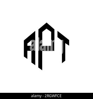 LOGO mit PASSENDEM Buchstaben und Polygonform. APT-Polygon- und würfelförmiges Logo. APT-sechseckige Vektorvorlage in Weiß und Schwarz. APT Monogr Stock Vektor