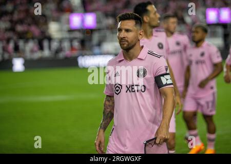 Lionel Messi - Inter Miami CF gegen Charlotte FC, Leagues Cup 8-11-2023, Fort Lauderdale, Florida, Foto: Chris Arjoon Stockfoto