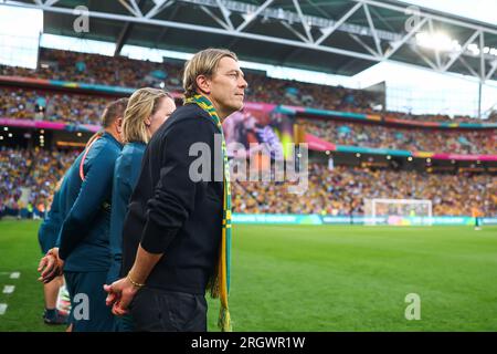 Brisbane, Australien. 12. Aug. 2023. Brisbane, Australien. 12. Aug. 2023. Tony Gustavsson Manager of Australia beim FIFA Women's World Cup 2023 Quarter-Final Match Australia Women vs France Women im Suncorp Stadium, Brisbane, Australien, 12. August 2023 (Foto von Patrick Hoelscher/News Images) in, am 8./12. August 2023. Kredit: SIPA USA/Alamy Live News Kredit: SIPA USA/Alamy Live News Stockfoto