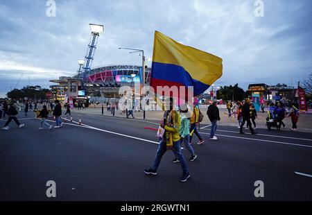 Kolumbien-Fans vor dem Viertelfinale der FIFA Women's World Cup im Stadium Australia, Sydney. Foto: Samstag, 12. August 2023. Stockfoto