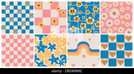 Set Vector Backgrounds trendiger Retro-Trippy-Stil Stock Vektor