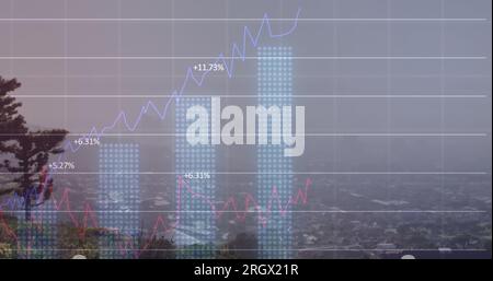 Bild der Verarbeitung finanzieller Daten über dem Stadtbild Stockfoto