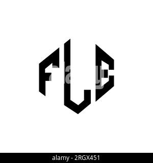 Logo mit FLE-Buchstaben und Polygonform. FLE-Polygon- und würfelförmiges Logo. FLE sechseckige Vektor-Logo-Vorlage in Weiß und Schwarz. FLE Monogr Stock Vektor