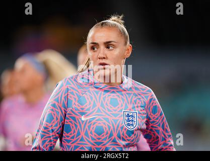 Georgia Stanway aus England wärmt sich vor dem Viertelfinale der FIFA Women's World Cup im Stadium Australia, Sydney, auf. Foto: Samstag, 12. August 2023. Stockfoto