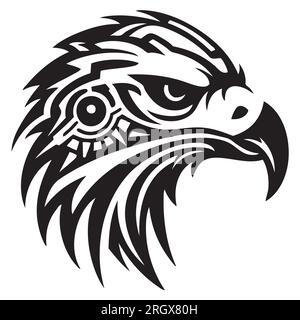 Tribal Eagle Head Silhouette, Eagle Face SVG, PDF, DXF, PNG, Clipart, Vektor mit Vogeladler-Logo, T-Shirt cricut, Digital Aquila Schwarz-Weiß-Tattoo-Art Stockfoto