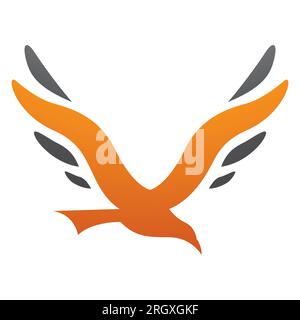 Orangefarbenes und schwarzes Vogel-förmiges V-Symbol auf weißem Hintergrund Stockfoto