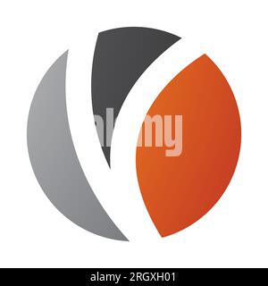 Orangefarbenes und schwarzes O-Symbol mit V-Form auf weißem Hintergrund Stockfoto